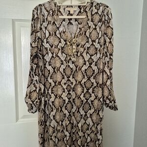 Michael Kors Beige and Black Snake Print Long Sleeve Dress